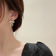 Load image into Gallery viewer, Women Silver Needle Camellia Flower Pearl Bow Earrings Fairy Earring for Jewelry Gift