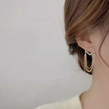 Load image into Gallery viewer, Women S925 Silver Needle Rhinestone Hollow Heart Earrings Long Tassel Earring