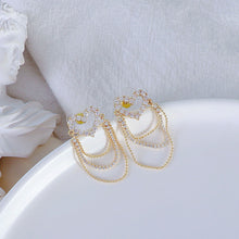 Load image into Gallery viewer, Women S925 Silver Needle Rhinestone Hollow Heart Earrings Long Tassel Earring