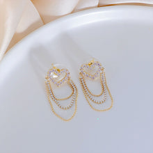 Load image into Gallery viewer, Women S925 Silver Needle Rhinestone Hollow Heart Earrings Long Tassel Earring