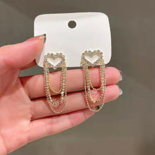 Load image into Gallery viewer, Women S925 Silver Needle Rhinestone Hollow Heart Earrings Long Tassel Earring