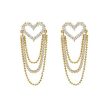 Load image into Gallery viewer, Women S925 Silver Needle Rhinestone Hollow Heart Earrings Long Tassel Earring