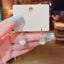 Load image into Gallery viewer, Korean Women Crystal Opal Bow Rhinestone Earrings for Jewelry Gift