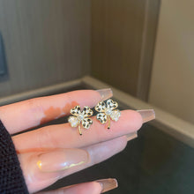 Load image into Gallery viewer, Silver Needle Four-leaf Clover Flower Rhinestone Pearl Earrings for Women Jewelry Gift