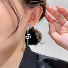Load image into Gallery viewer, Women Rhinestone Love Heart Earrings Korean Checkerboard Bear Earring