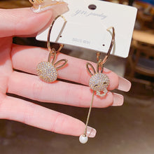 Load image into Gallery viewer, Cute Rabbit Rhinestone Pearl Earrings for Women Earring Jewelry Gift