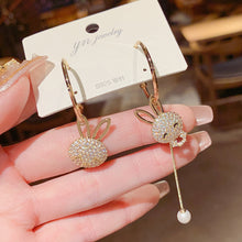 Load image into Gallery viewer, Cute Rabbit Rhinestone Pearl Earrings for Women Earring Jewelry Gift