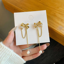 Load image into Gallery viewer, Korea Women Pearl Bow Long Tassel Earrings Fairy Pearl Pendant Earring