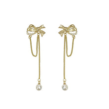 Load image into Gallery viewer, Korea Women Pearl Bow Long Tassel Earrings Fairy Pearl Pendant Earring