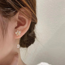 Load image into Gallery viewer, Korea Women Rhinestone Flower Earrings Crystal Long Tail Earring Silver Needle