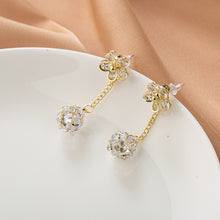 Load image into Gallery viewer, Korea Women Rhinestone Flower Earrings Crystal Long Tail Earring Silver Needle