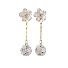 Load image into Gallery viewer, Korea Women Rhinestone Flower Earrings Crystal Long Tail Earring Silver Needle