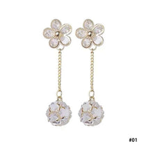 Load image into Gallery viewer, Korea Women Rhinestone Flower Earrings Crystal Long Tail Earring Silver Needle