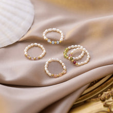 Load image into Gallery viewer, Colorful Freshwater Pearl Crystal Beaded Elastic Rope Ring Cute Handmade Crystal Beads Ladies Ring Ring Jewelry Accessories