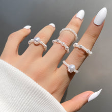Load image into Gallery viewer, 5pcs/set Multi Beaded Imitation Pearl White Adjustable Rope Chain Rings for Women Continuous Circle Minimalist Ring Jewelry