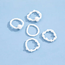 Load image into Gallery viewer, 5pcs/set Multi Beaded Imitation Pearl White Adjustable Rope Chain Rings for Women Continuous Circle Minimalist Ring Jewelry