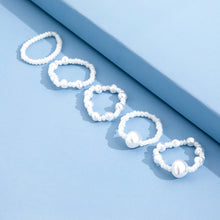 Load image into Gallery viewer, 5pcs/set Multi Beaded Imitation Pearl White Adjustable Rope Chain Rings for Women Continuous Circle Minimalist Ring Jewelry