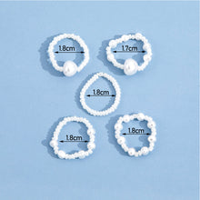 Load image into Gallery viewer, 5pcs/set Multi Beaded Imitation Pearl White Adjustable Rope Chain Rings for Women Continuous Circle Minimalist Ring Jewelry
