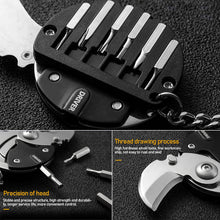 Load image into Gallery viewer, Multifunctional Keychain Hexagon Coin Knife Folding Mini Pocket Screwdriver Cutter Opener Scale Ruler Nail Clipper Outdoor Tool