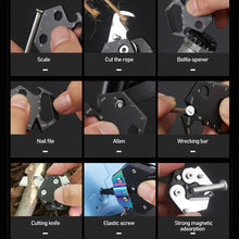 Load image into Gallery viewer, Multifunctional Keychain Hexagon Coin Knife Folding Mini Pocket Screwdriver Cutter Opener Scale Ruler Nail Clipper Outdoor Tool