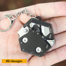 Load image into Gallery viewer, Multifunctional Keychain Hexagon Coin Knife Folding Mini Pocket Screwdriver Cutter Opener Scale Ruler Nail Clipper Outdoor Tool