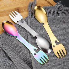 Load image into Gallery viewer, Outdoor Survival Tools 5 in 1 Camping Multi-functional EDC Kit Practical Stainless Steel Fork Knife Spoon Bottle/Can Opener