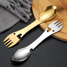 Load image into Gallery viewer, Outdoor Survival Tools 5 in 1 Camping Multi-functional EDC Kit Practical Stainless Steel Fork Knife Spoon Bottle/Can Opener