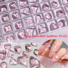 Load image into Gallery viewer, 1PC Pink Crystal Crooked Heart Nail Jewelry Ice Transparent Nail Jewelry Nail Art Decoration Manicure Ornaments
