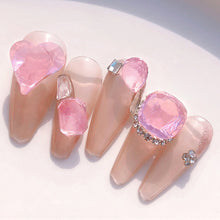 Load image into Gallery viewer, 1PC Pink Crystal Crooked Heart Nail Jewelry Ice Transparent Nail Jewelry Nail Art Decoration Manicure Ornaments