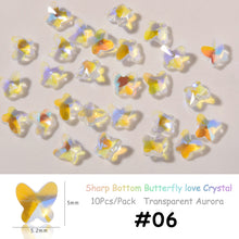 Load image into Gallery viewer, 10pcs/set Nail Art Accessories Crystal Butterfly Aurora Transparent Symphony Nail Art Decoration Manicure Jewelry