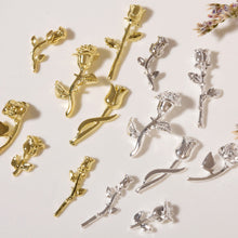 Load image into Gallery viewer, 10pcs/set Nail Art Metal Rose Alloy Jewelry Light Luxury Three-dimensional Rose Gold Silver Nail Accessories Manicure Ornaments