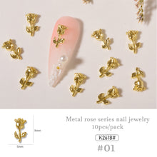 Load image into Gallery viewer, 10pcs/set Nail Art Metal Rose Alloy Jewelry Light Luxury Three-dimensional Rose Gold Silver Nail Accessories Manicure Ornaments