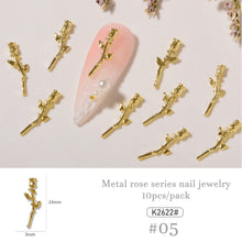 Load image into Gallery viewer, 10pcs/set Nail Art Metal Rose Alloy Jewelry Light Luxury Three-dimensional Rose Gold Silver Nail Accessories Manicure Ornaments