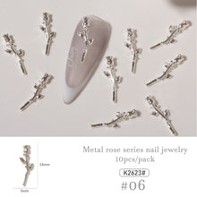 Load image into Gallery viewer, 10pcs/set Nail Art Metal Rose Alloy Jewelry Light Luxury Three-dimensional Rose Gold Silver Nail Accessories Manicure Ornaments