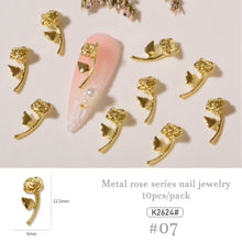 Load image into Gallery viewer, 10pcs/set Nail Art Metal Rose Alloy Jewelry Light Luxury Three-dimensional Rose Gold Silver Nail Accessories Manicure Ornaments