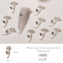 Load image into Gallery viewer, 10pcs/set Nail Art Metal Rose Alloy Jewelry Light Luxury Three-dimensional Rose Gold Silver Nail Accessories Manicure Ornaments