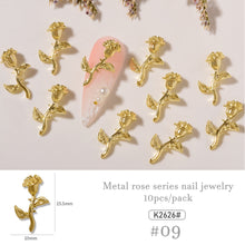Load image into Gallery viewer, 10pcs/set Nail Art Metal Rose Alloy Jewelry Light Luxury Three-dimensional Rose Gold Silver Nail Accessories Manicure Ornaments