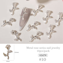 Load image into Gallery viewer, 10pcs/set Nail Art Metal Rose Alloy Jewelry Light Luxury Three-dimensional Rose Gold Silver Nail Accessories Manicure Ornaments