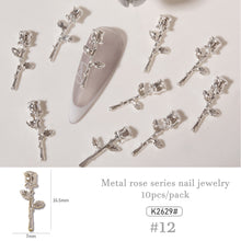 Load image into Gallery viewer, 10pcs/set Nail Art Metal Rose Alloy Jewelry Light Luxury Three-dimensional Rose Gold Silver Nail Accessories Manicure Ornaments