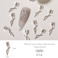 Load image into Gallery viewer, 10pcs/set Nail Art Metal Rose Alloy Jewelry Light Luxury Three-dimensional Rose Gold Silver Nail Accessories Manicure Ornaments