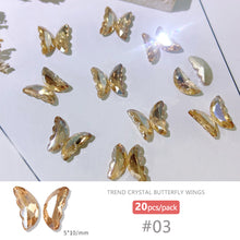 Load image into Gallery viewer, 20pcs Nail Art Crystal Butterfly Wing Jewelry Shiny Three-dimensional Stitching Butterfly Nail Sticker Jewelry Manicure Accessories