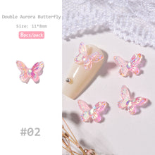 Load image into Gallery viewer, 8pcs Nail Art Double Layer Aurora Butterfly Jewelry Three-dimensional Symphony Nail Art Decoration Manicure Accessories