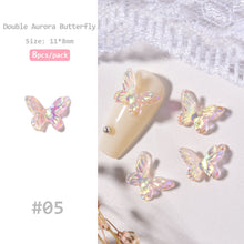 Load image into Gallery viewer, 8pcs Nail Art Double Layer Aurora Butterfly Jewelry Three-dimensional Symphony Nail Art Decoration Manicure Accessories