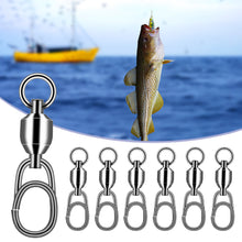 Load image into Gallery viewer, 50/100pcs Bearing Swivel Oval Split Rings Stainless Steel Hooked Snap Rolling Swivel Lure Connector Fishing Accessories