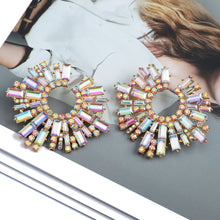 Load image into Gallery viewer, 1 Pair Geometric C-shaped Rhinestone Large Stud Earrings Alloy Colored Diamonds Irregular Sunflower Temperament Earrings Jewelry Gifts