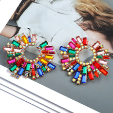 Load image into Gallery viewer, 1 Pair Geometric C-shaped Rhinestone Large Stud Earrings Alloy Colored Diamonds Irregular Sunflower Temperament Earrings Jewelry Gifts