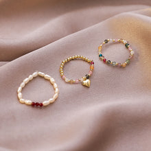 Load image into Gallery viewer, Fashion Elastic Heart Ring Beaded Pearl Ring Imitation Pearls Stacking Knuckle Rings Rice Beads Ring Women Jewelry Accessories Gifts