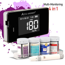Load image into Gallery viewer, 4 in1 Multi-Function Cholesterol Meter Uric Acid&Hemoglobin Blood Glucose Test strips kit for Diabetes Gout Device with Lancets
