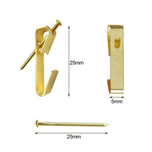 Load image into Gallery viewer, 30Sets 20LB Golden Heavy Duty Picture Hangers with Nails Photo Frame Hooks Drywall Oil Painting Mirror Picture Hanging Hook