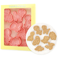 Load image into Gallery viewer, 8Pcs Cartoon Dinoaur Cookie Cutters Set Cute Dino Biscuits Mold Stamp DIY Cake Baking Tools